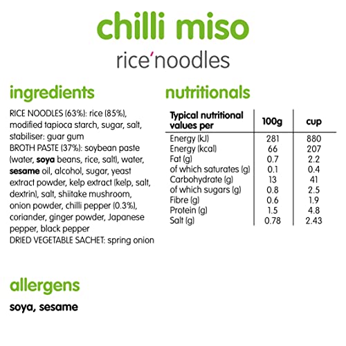 Itsu Chilli Miso Flavour Rice Noodles | Instant Rice Noodles Multipack Cup | 1 Count (Pack of 6) | Gluten - Free