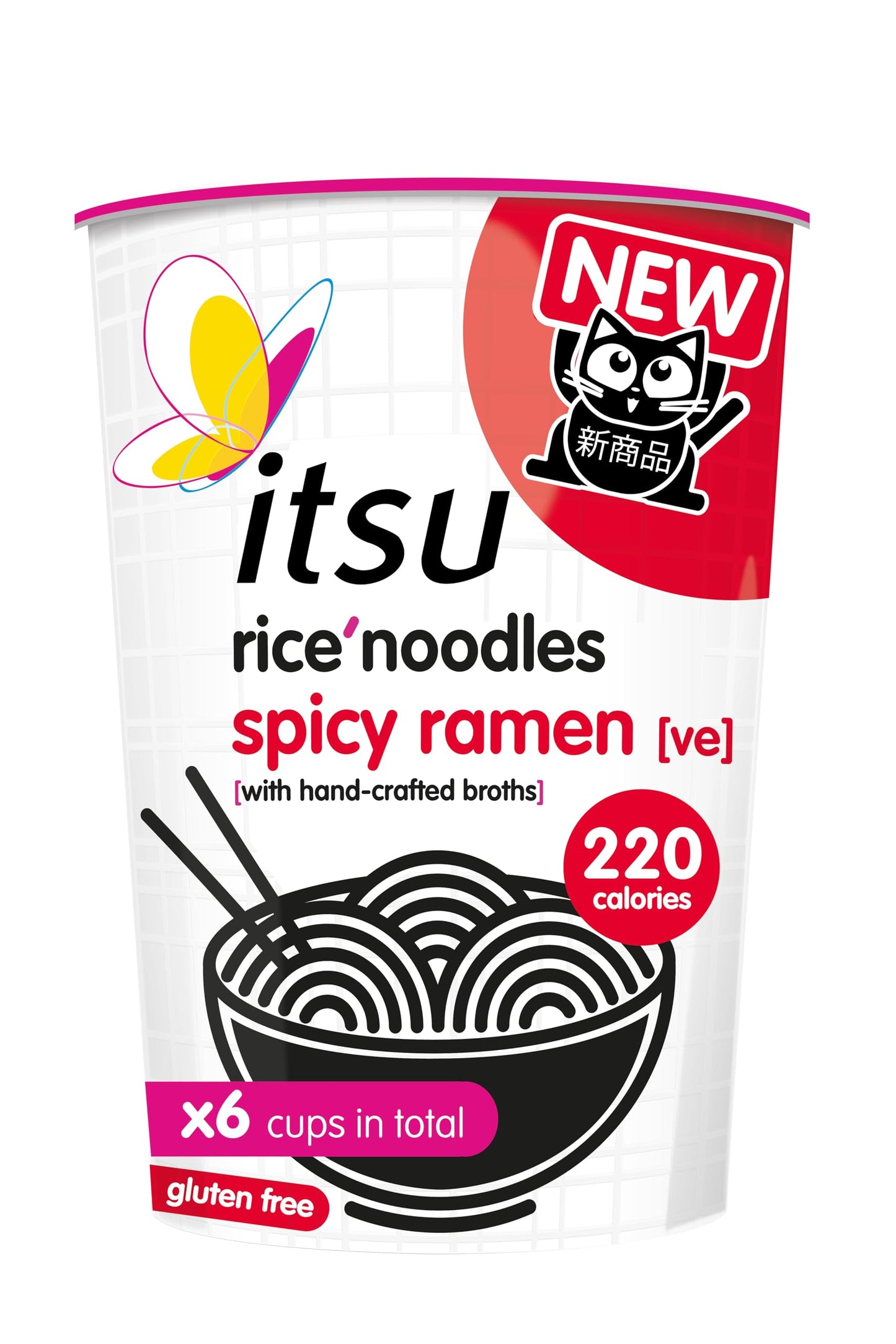 Itsu Chilli Miso Flavour Rice Noodles | Instant Rice Noodles Multipack Cup | 1 Count (Pack of 6) | Gluten - Free
