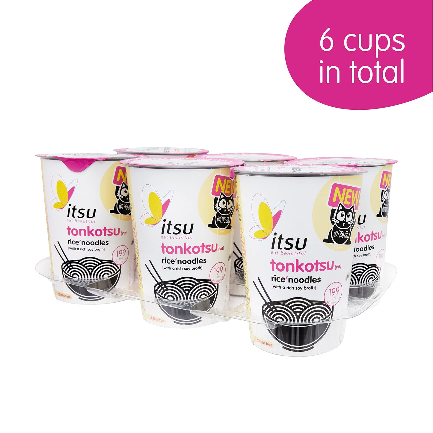 Itsu Chilli Miso Flavour Rice Noodles | Instant Rice Noodles Multipack Cup | 1 Count (Pack of 6) | Gluten - Free