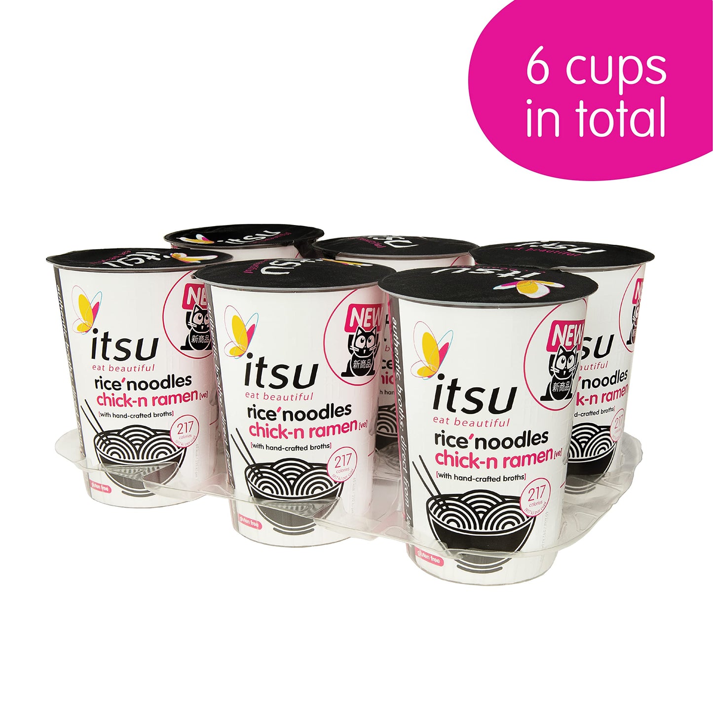 Itsu Chilli Miso Flavour Rice Noodles | Instant Rice Noodles Multipack Cup | 1 Count (Pack of 6) | Gluten - Free