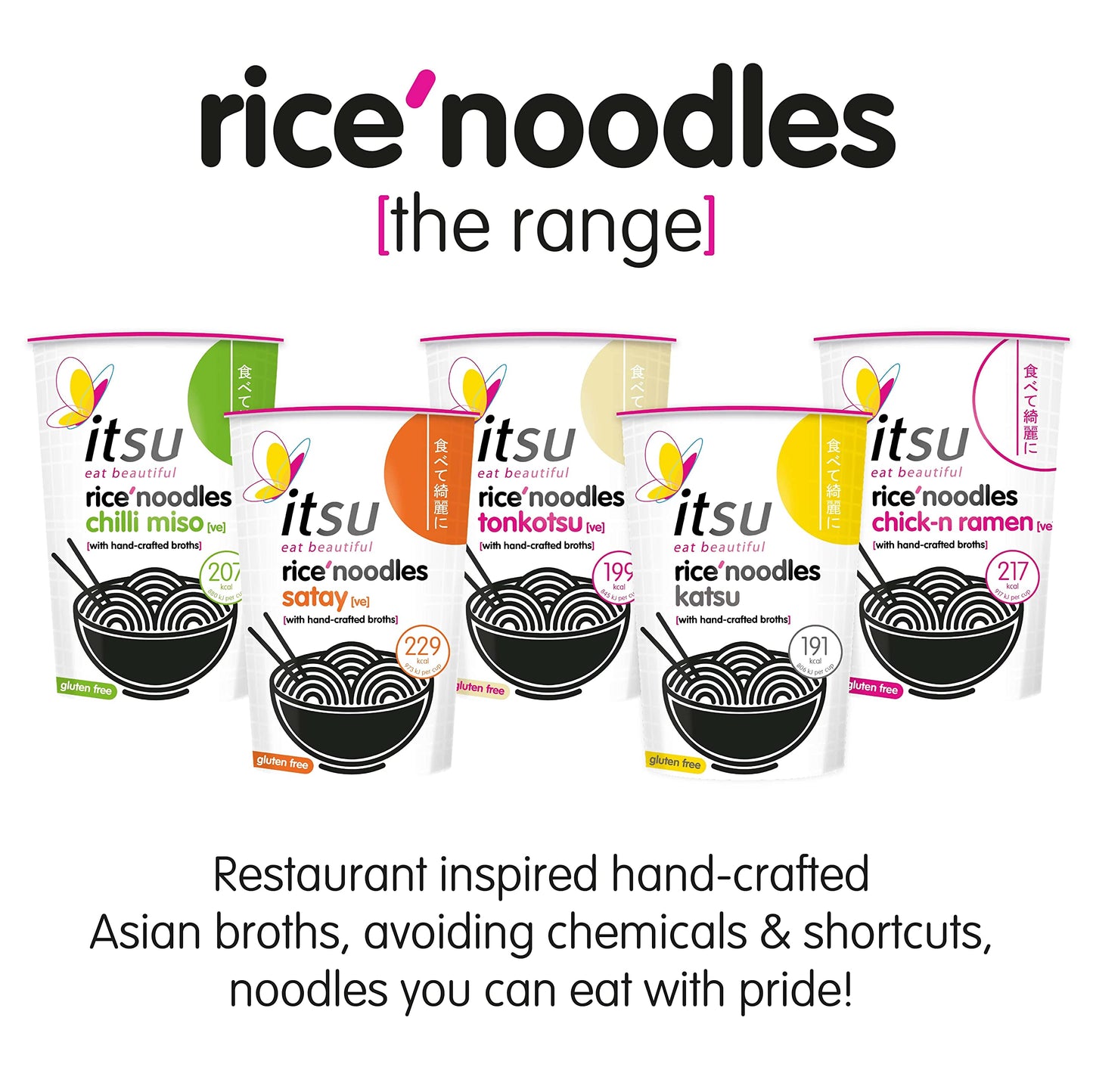Itsu Chilli Miso Flavour Rice Noodles | Instant Rice Noodles Multipack Cup | 1 Count (Pack of 6) | Gluten - Free