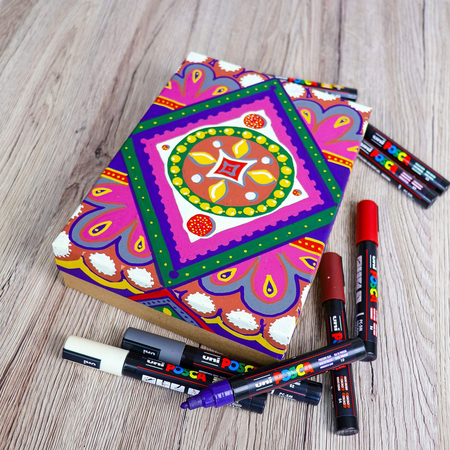 POSCA PC-1M Water Based Permanent Marker Paint Pens. Extra Fine Tip for Art & Crafts. Multi Surface Use On Wood Metal Paper Canvas Cardboard Glass Fabric Ceramic Rock Stone Pebble Porcelain. Set of 8