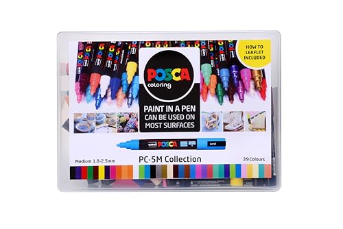 POSCA PC-1M Water Based Permanent Marker Paint Pens. Extra Fine Tip for Art & Crafts. Multi Surface Use On Wood Metal Paper Canvas Cardboard Glass Fabric Ceramic Rock Stone Pebble Porcelain. Set of 8