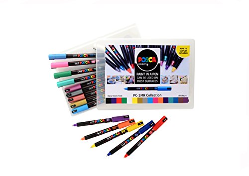 POSCA PC-1M Water Based Permanent Marker Paint Pens. Extra Fine Tip for Art & Crafts. Multi Surface Use On Wood Metal Paper Canvas Cardboard Glass Fabric Ceramic Rock Stone Pebble Porcelain. Set of 8