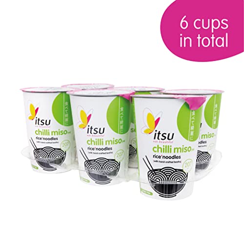 Itsu Chilli Miso Flavour Rice Noodles | Instant Rice Noodles Multipack Cup | 1 Count (Pack of 6) | Gluten - Free