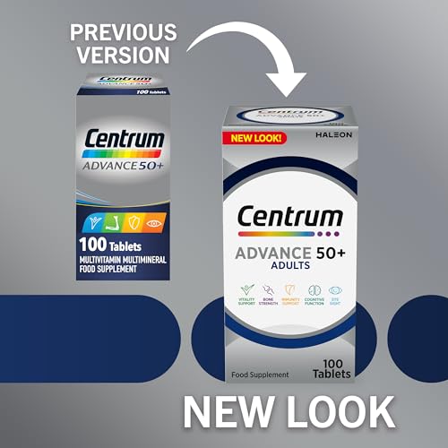 Centrum Advance 50+ Multivitamin Tablets for Men and Women, Vitamins with 24 Essential Nutrients including Vitamin C, D and Zinc, 60 ct (Packaging and Tablet colour may vary slightly)