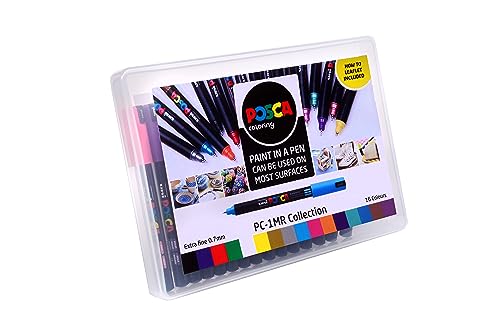 POSCA PC-1M Water Based Permanent Marker Paint Pens. Extra Fine Tip for Art & Crafts. Multi Surface Use On Wood Metal Paper Canvas Cardboard Glass Fabric Ceramic Rock Stone Pebble Porcelain. Set of 8