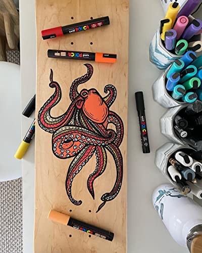POSCA PC-1M Water Based Permanent Marker Paint Pens. Extra Fine Tip for Art & Crafts. Multi Surface Use On Wood Metal Paper Canvas Cardboard Glass Fabric Ceramic Rock Stone Pebble Porcelain. Set of 8