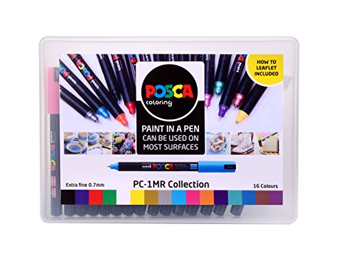 POSCA PC-1M Water Based Permanent Marker Paint Pens. Extra Fine Tip for Art & Crafts. Multi Surface Use On Wood Metal Paper Canvas Cardboard Glass Fabric Ceramic Rock Stone Pebble Porcelain. Set of 8