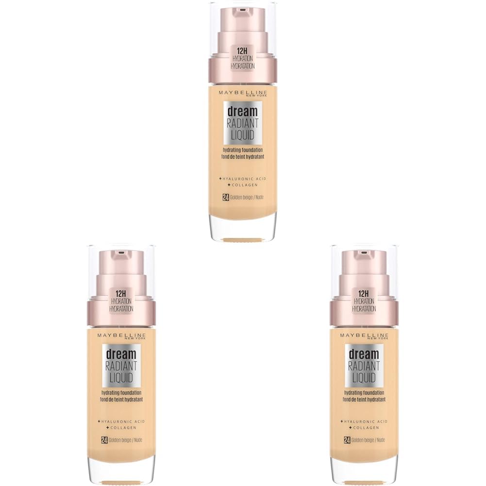 Maybelline Foundation, Dream Radiant Liquid Hydrating Foundation with Hyaluronic Acid and Collagen - Lightweight, Medium Coverage Up to 12 Hour Hydration - 30 Sand