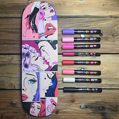 POSCA PC-1M Water Based Permanent Marker Paint Pens. Extra Fine Tip for Art & Crafts. Multi Surface Use On Wood Metal Paper Canvas Cardboard Glass Fabric Ceramic Rock Stone Pebble Porcelain. Set of 8