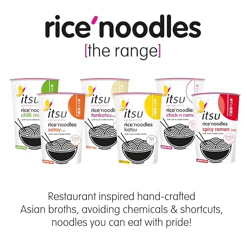 Itsu Chilli Miso Flavour Rice Noodles | Instant Rice Noodles Multipack Cup | 1 Count (Pack of 6) | Gluten - Free