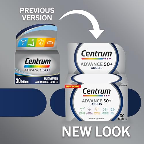 Centrum Advance 50+ Multivitamin Tablets for Men and Women, Vitamins with 24 Essential Nutrients including Vitamin C, D and Zinc, 60 ct (Packaging and Tablet colour may vary slightly)