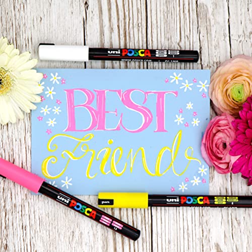 POSCA PC-1M Water Based Permanent Marker Paint Pens. Extra Fine Tip for Art & Crafts. Multi Surface Use On Wood Metal Paper Canvas Cardboard Glass Fabric Ceramic Rock Stone Pebble Porcelain. Set of 8