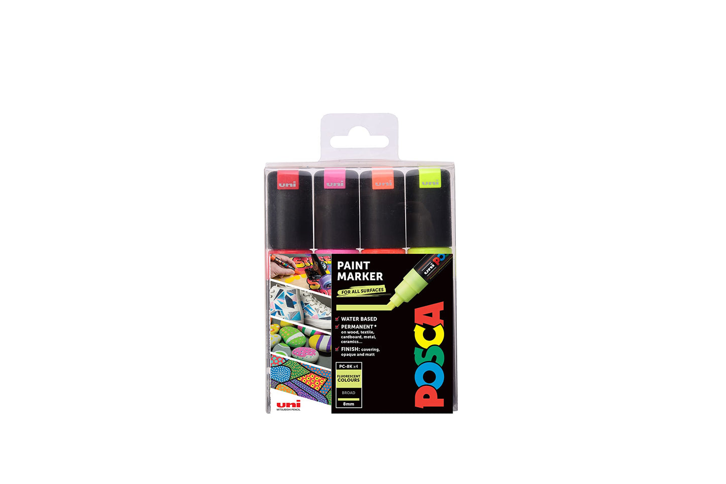 POSCA PC-1M Water Based Permanent Marker Paint Pens. Extra Fine Tip for Art & Crafts. Multi Surface Use On Wood Metal Paper Canvas Cardboard Glass Fabric Ceramic Rock Stone Pebble Porcelain. Set of 8