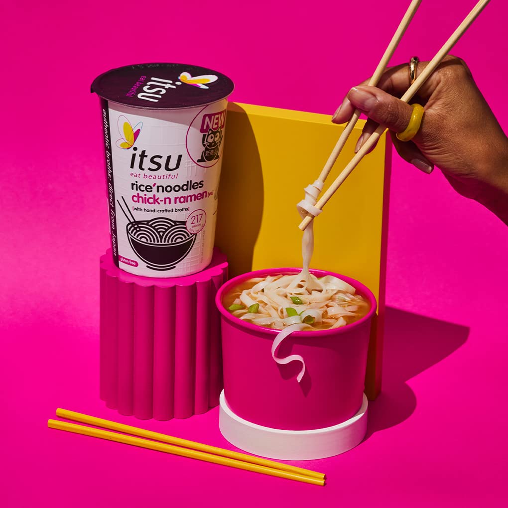Itsu Chilli Miso Flavour Rice Noodles | Instant Rice Noodles Multipack Cup | 1 Count (Pack of 6) | Gluten - Free