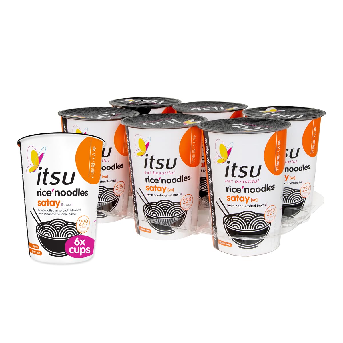 Itsu Chilli Miso Flavour Rice Noodles | Instant Rice Noodles Multipack Cup | 1 Count (Pack of 6) | Gluten - Free