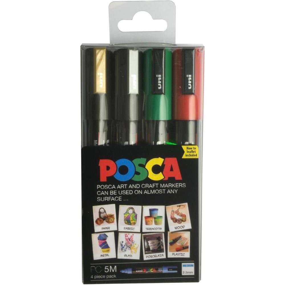 POSCA PC-1M Water Based Permanent Marker Paint Pens. Extra Fine Tip for Art & Crafts. Multi Surface Use On Wood Metal Paper Canvas Cardboard Glass Fabric Ceramic Rock Stone Pebble Porcelain. Set of 8