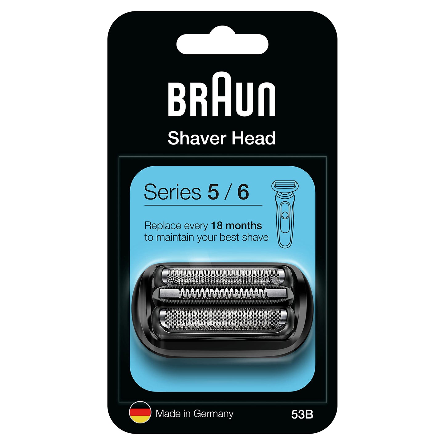 Braun Series 5 Electric Shaver Replacement Head, Easily Attach Your New Shaver Head, Compatible With All New Generation Series 5/6 Electric Shavers, 53B, Black