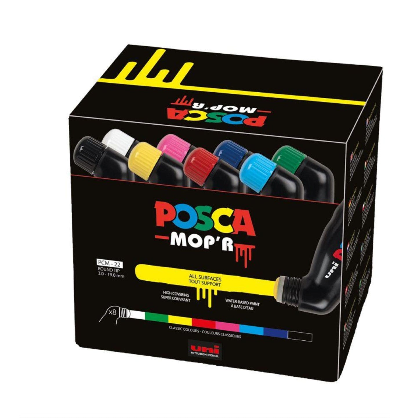 POSCA PC-1M Water Based Permanent Marker Paint Pens. Extra Fine Tip for Art & Crafts. Multi Surface Use On Wood Metal Paper Canvas Cardboard Glass Fabric Ceramic Rock Stone Pebble Porcelain. Set of 8