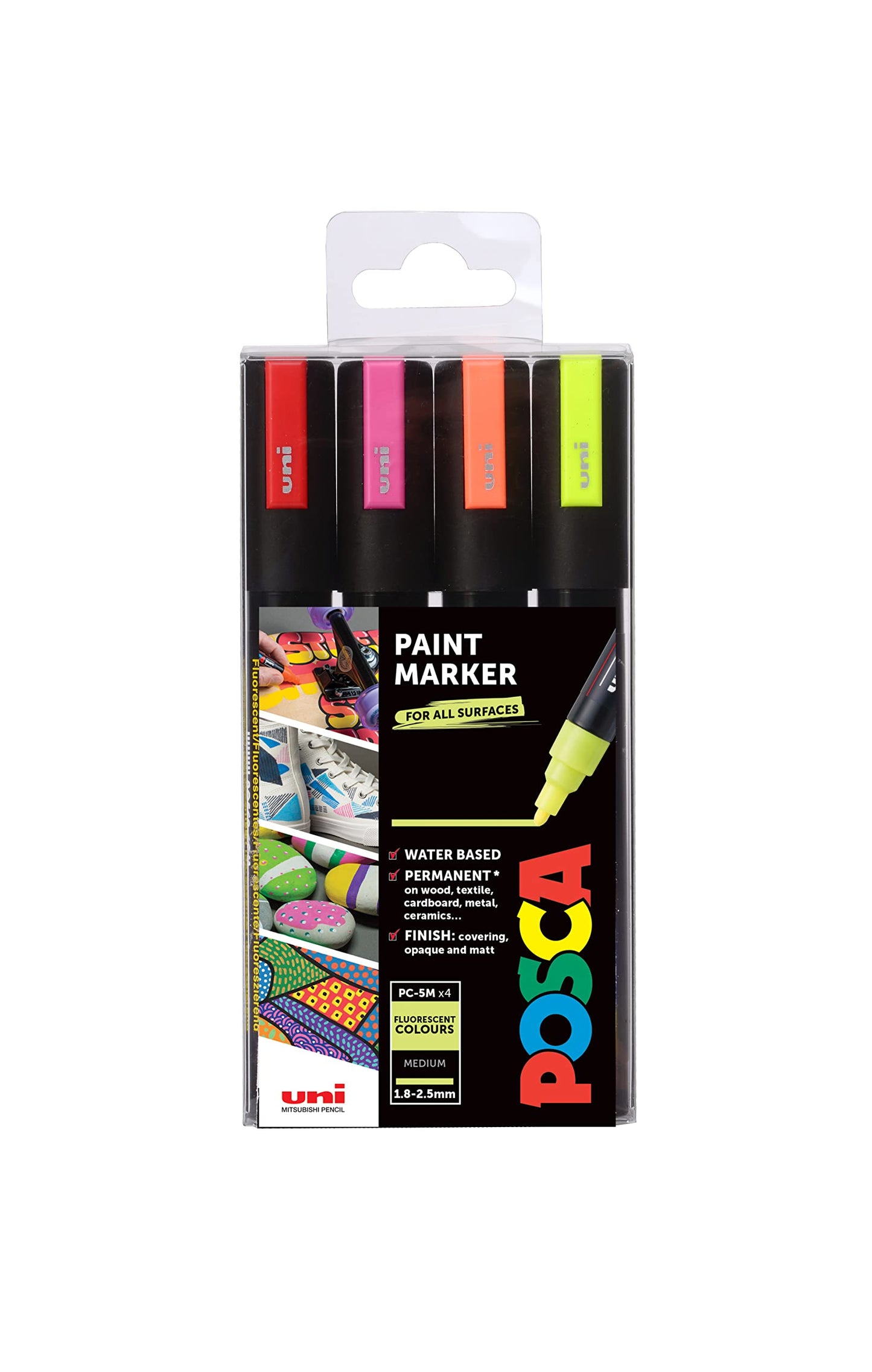POSCA PC-1M Water Based Permanent Marker Paint Pens. Extra Fine Tip for Art & Crafts. Multi Surface Use On Wood Metal Paper Canvas Cardboard Glass Fabric Ceramic Rock Stone Pebble Porcelain. Set of 8
