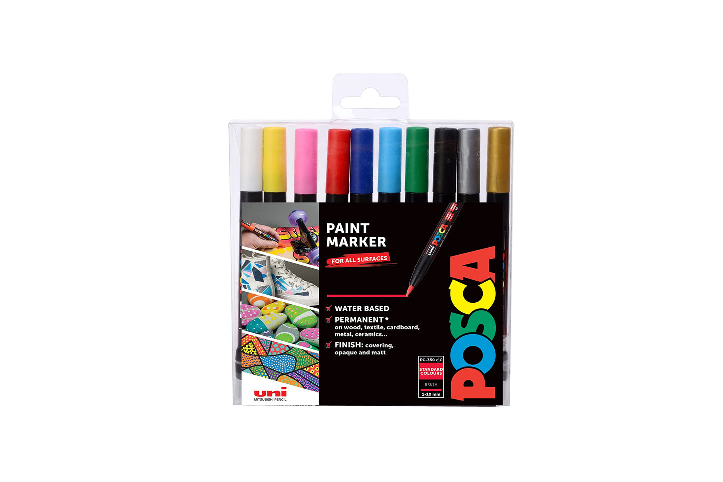 POSCA PC-1M Water Based Permanent Marker Paint Pens. Extra Fine Tip for Art & Crafts. Multi Surface Use On Wood Metal Paper Canvas Cardboard Glass Fabric Ceramic Rock Stone Pebble Porcelain. Set of 8