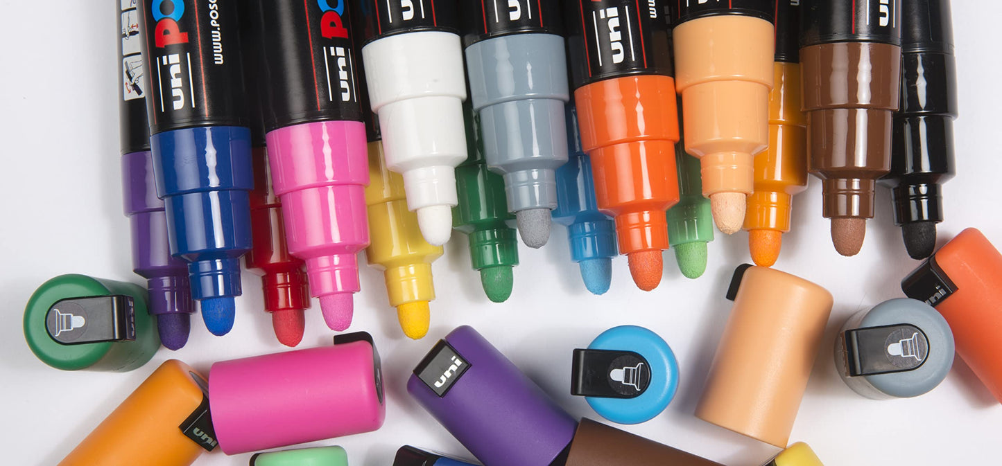 POSCA PC-1M Water Based Permanent Marker Paint Pens. Extra Fine Tip for Art & Crafts. Multi Surface Use On Wood Metal Paper Canvas Cardboard Glass Fabric Ceramic Rock Stone Pebble Porcelain. Set of 8