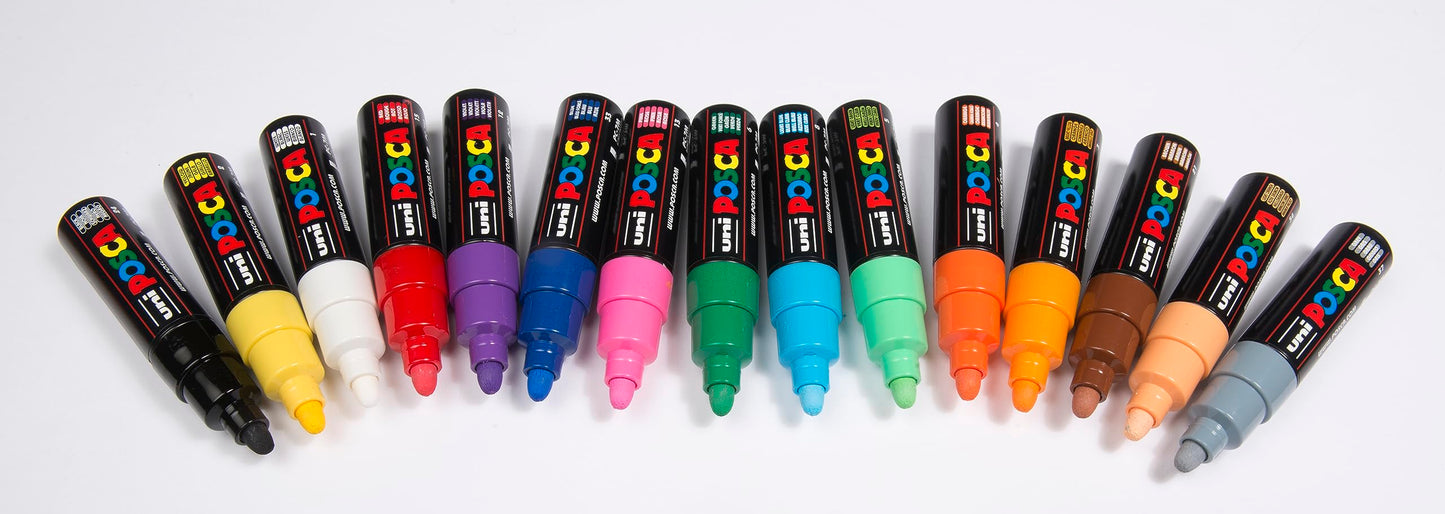 POSCA PC-1M Water Based Permanent Marker Paint Pens. Extra Fine Tip for Art & Crafts. Multi Surface Use On Wood Metal Paper Canvas Cardboard Glass Fabric Ceramic Rock Stone Pebble Porcelain. Set of 8
