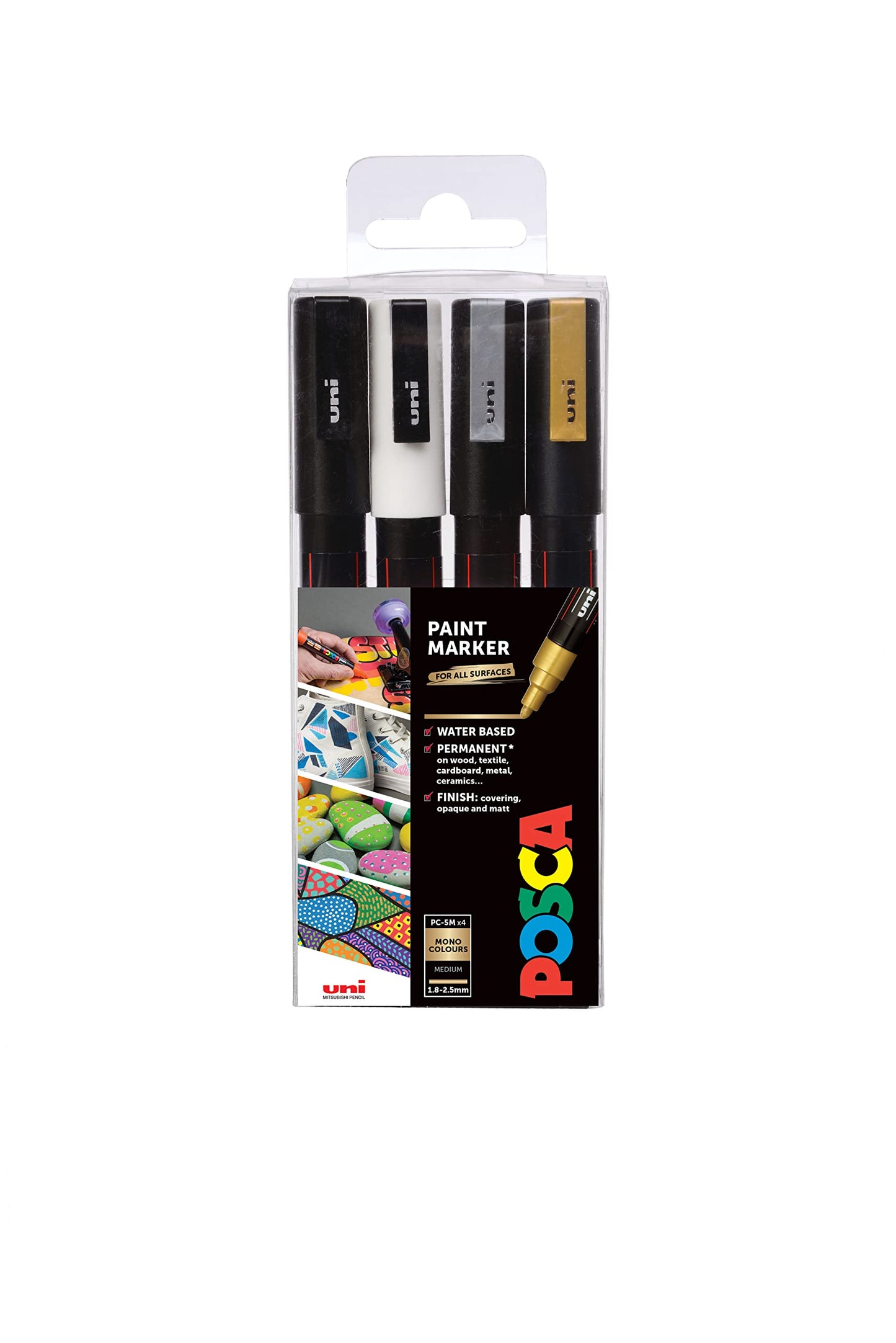 POSCA PC-1M Water Based Permanent Marker Paint Pens. Extra Fine Tip for Art & Crafts. Multi Surface Use On Wood Metal Paper Canvas Cardboard Glass Fabric Ceramic Rock Stone Pebble Porcelain. Set of 8