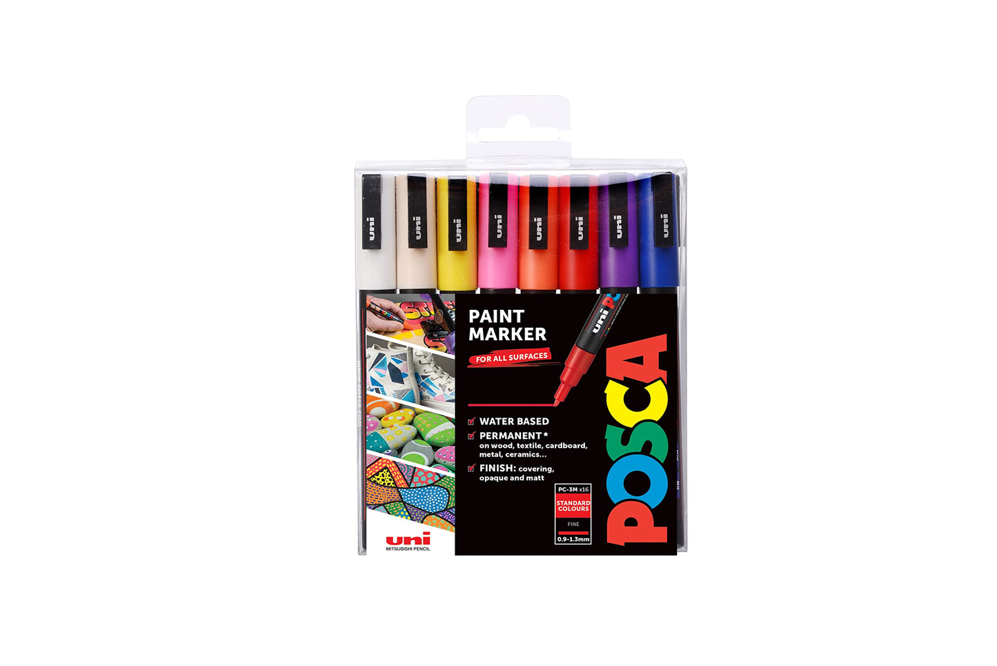 POSCA PC-1M Water Based Permanent Marker Paint Pens. Extra Fine Tip for Art & Crafts. Multi Surface Use On Wood Metal Paper Canvas Cardboard Glass Fabric Ceramic Rock Stone Pebble Porcelain. Set of 8