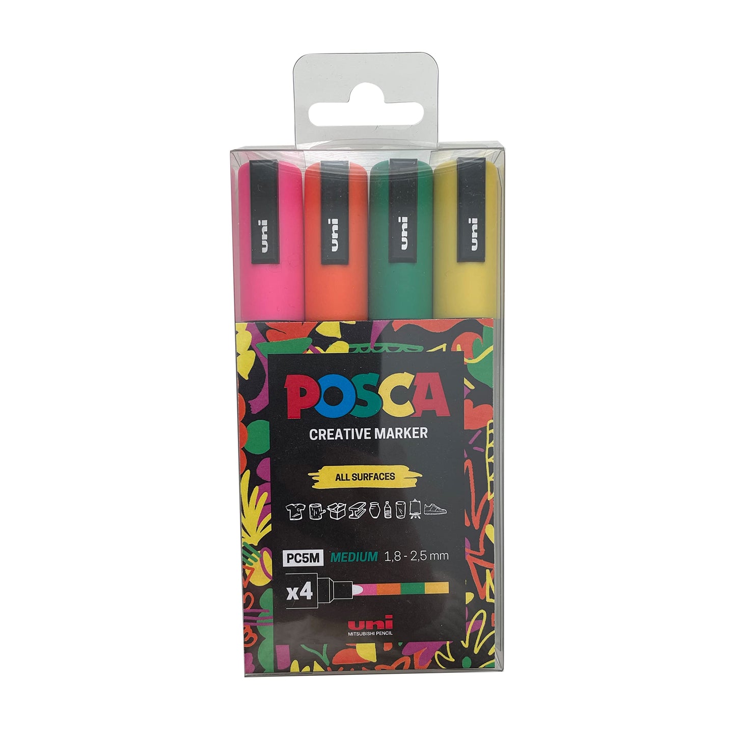 POSCA PC-1M Water Based Permanent Marker Paint Pens. Extra Fine Tip for Art & Crafts. Multi Surface Use On Wood Metal Paper Canvas Cardboard Glass Fabric Ceramic Rock Stone Pebble Porcelain. Set of 8