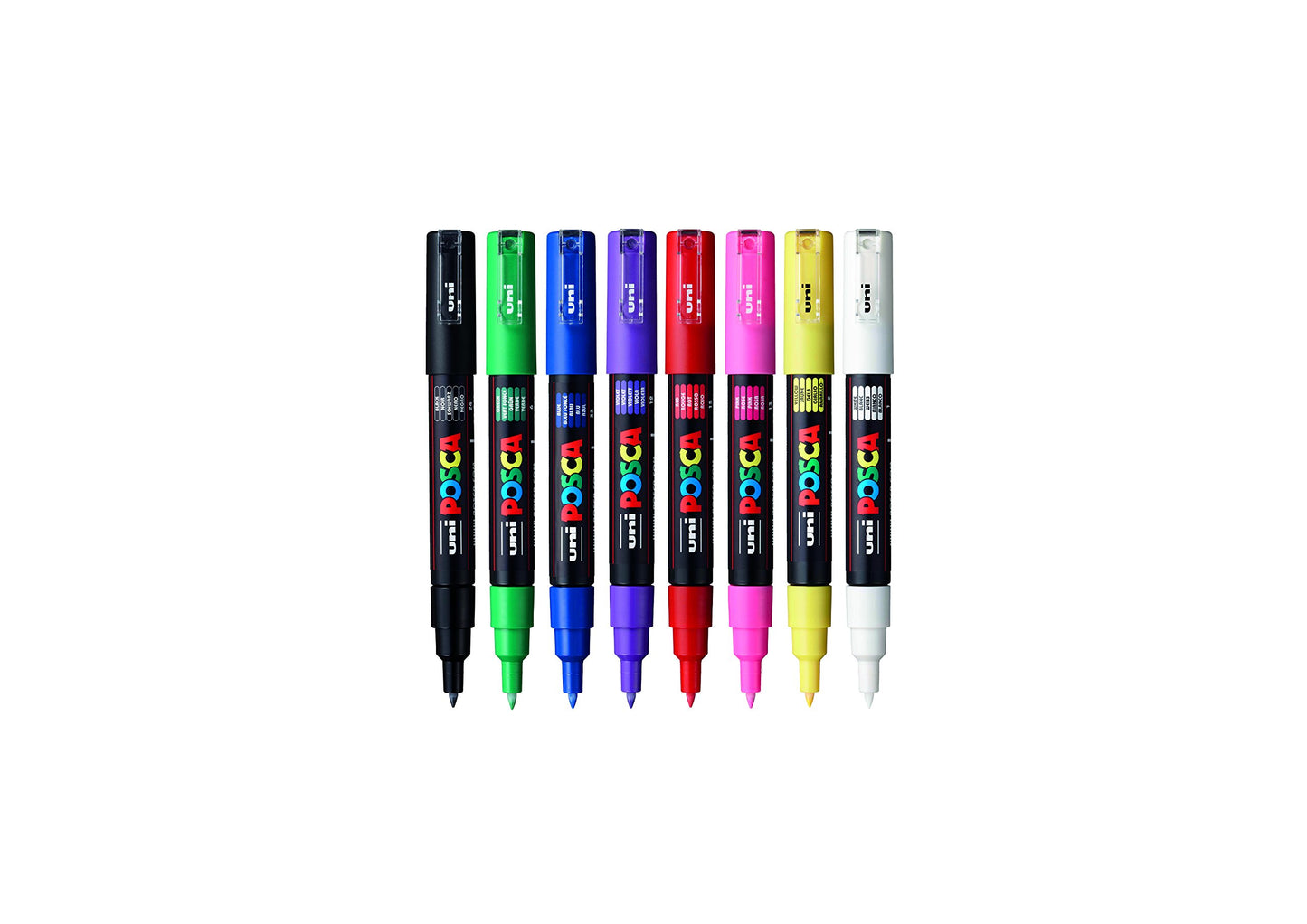 POSCA PC-1M Water Based Permanent Marker Paint Pens. Extra Fine Tip for Art & Crafts. Multi Surface Use On Wood Metal Paper Canvas Cardboard Glass Fabric Ceramic Rock Stone Pebble Porcelain. Set of 8