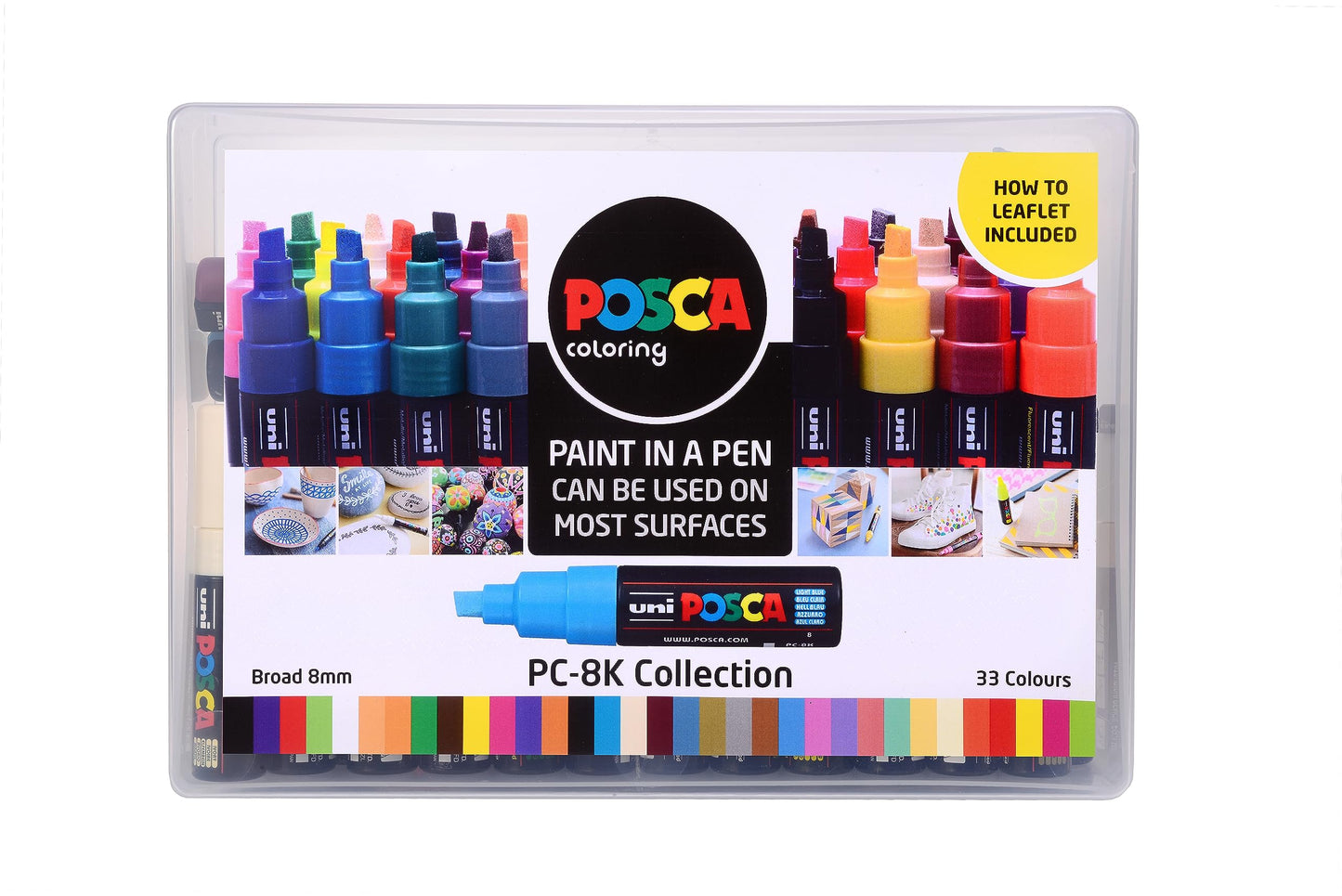 POSCA PC-1M Water Based Permanent Marker Paint Pens. Extra Fine Tip for Art & Crafts. Multi Surface Use On Wood Metal Paper Canvas Cardboard Glass Fabric Ceramic Rock Stone Pebble Porcelain. Set of 8