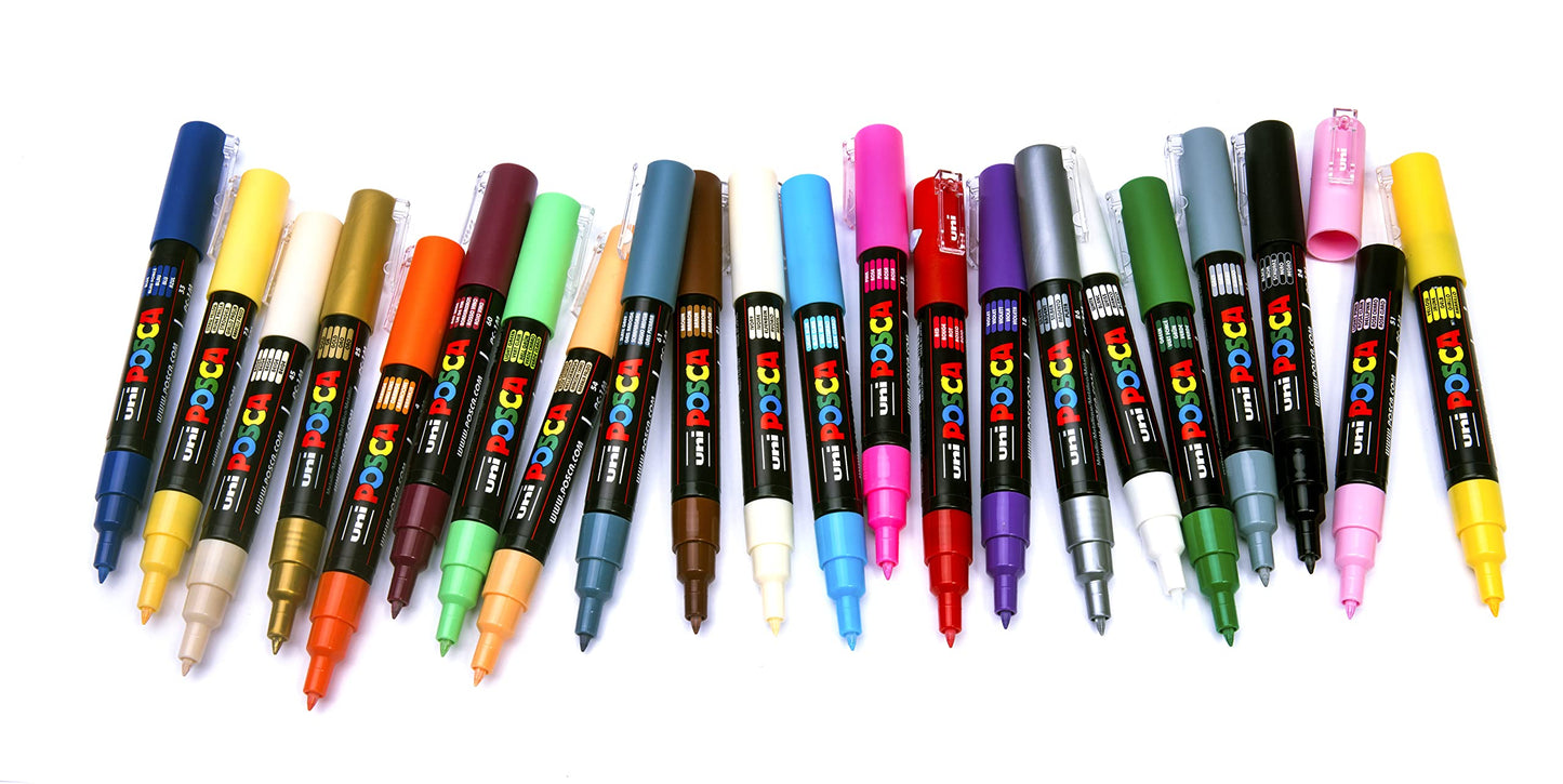 POSCA PC-1M Water Based Permanent Marker Paint Pens. Extra Fine Tip for Art & Crafts. Multi Surface Use On Wood Metal Paper Canvas Cardboard Glass Fabric Ceramic Rock Stone Pebble Porcelain. Set of 8