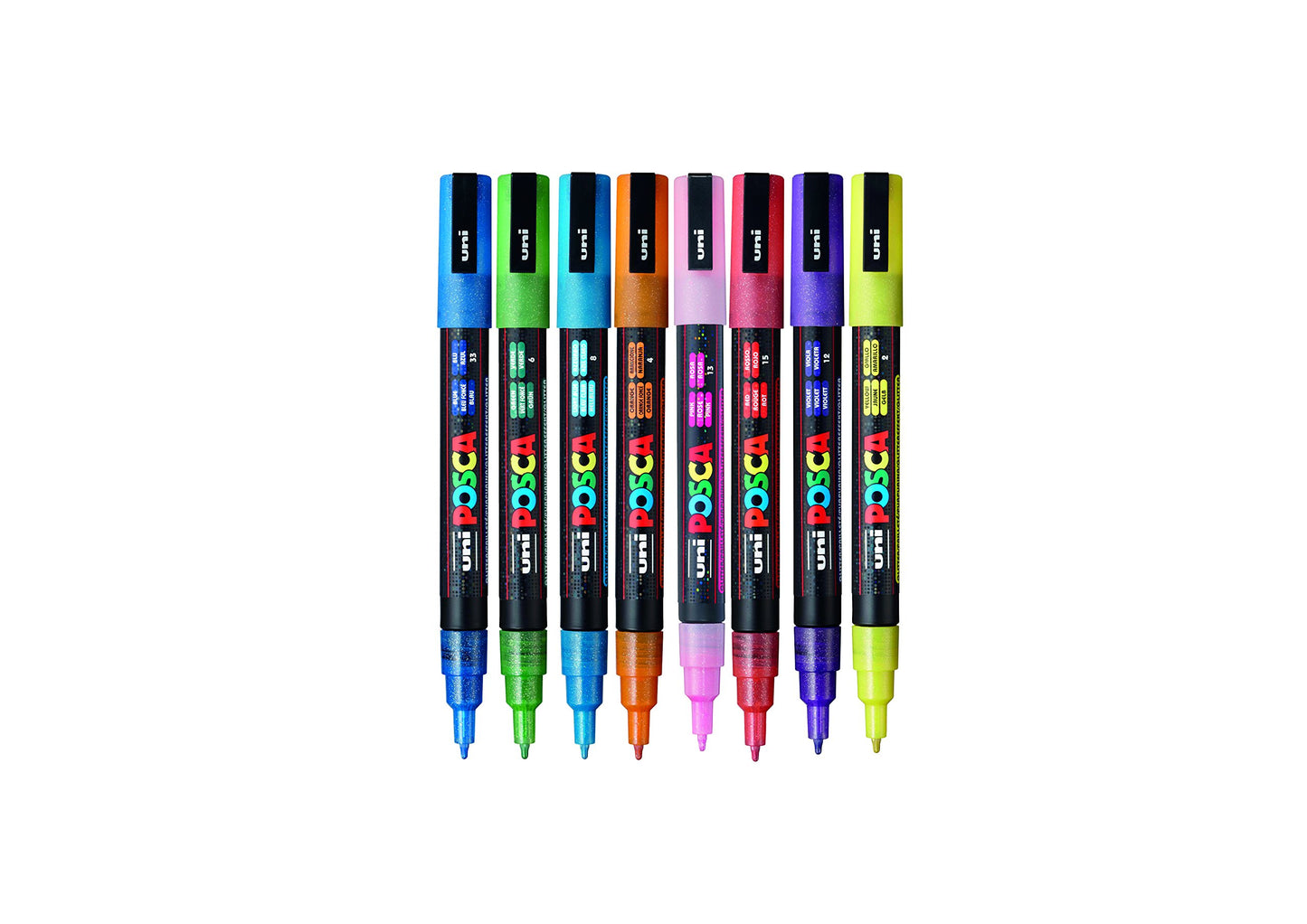 POSCA PC-1M Water Based Permanent Marker Paint Pens. Extra Fine Tip for Art & Crafts. Multi Surface Use On Wood Metal Paper Canvas Cardboard Glass Fabric Ceramic Rock Stone Pebble Porcelain. Set of 8