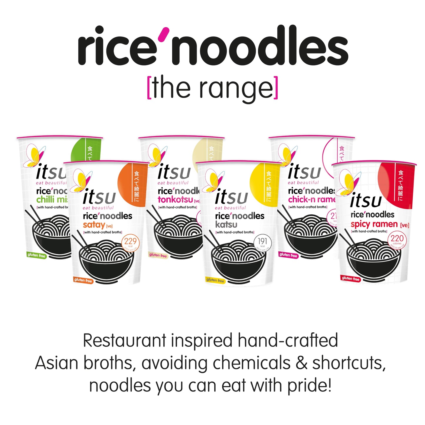Itsu Chilli Miso Flavour Rice Noodles | Instant Rice Noodles Multipack Cup | 1 Count (Pack of 6) | Gluten - Free