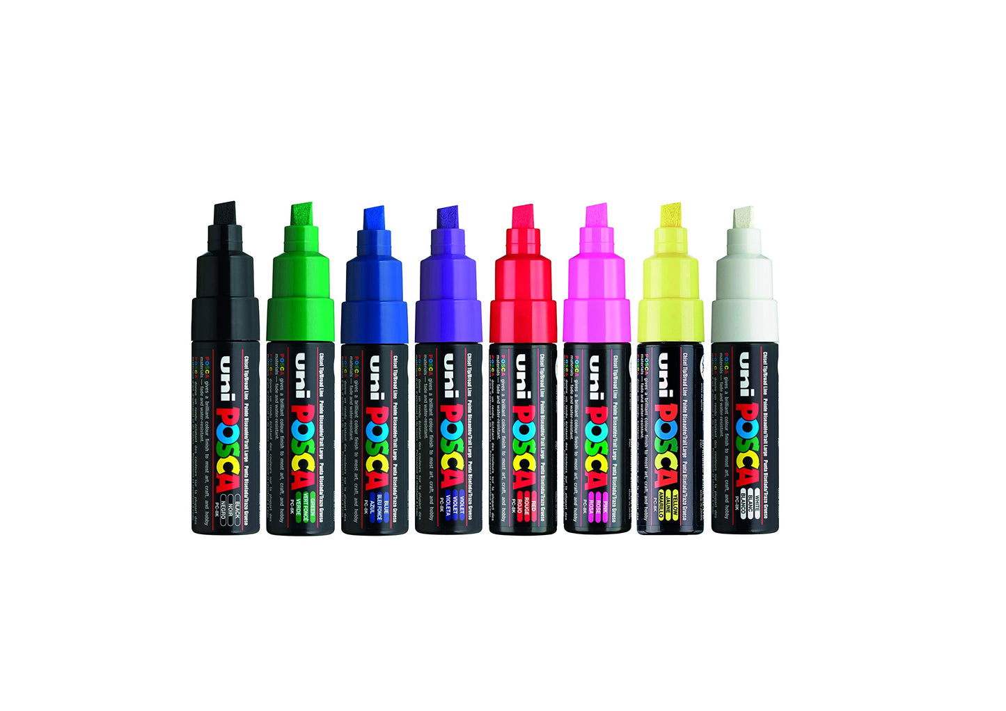 POSCA PC-1M Water Based Permanent Marker Paint Pens. Extra Fine Tip for Art & Crafts. Multi Surface Use On Wood Metal Paper Canvas Cardboard Glass Fabric Ceramic Rock Stone Pebble Porcelain. Set of 8