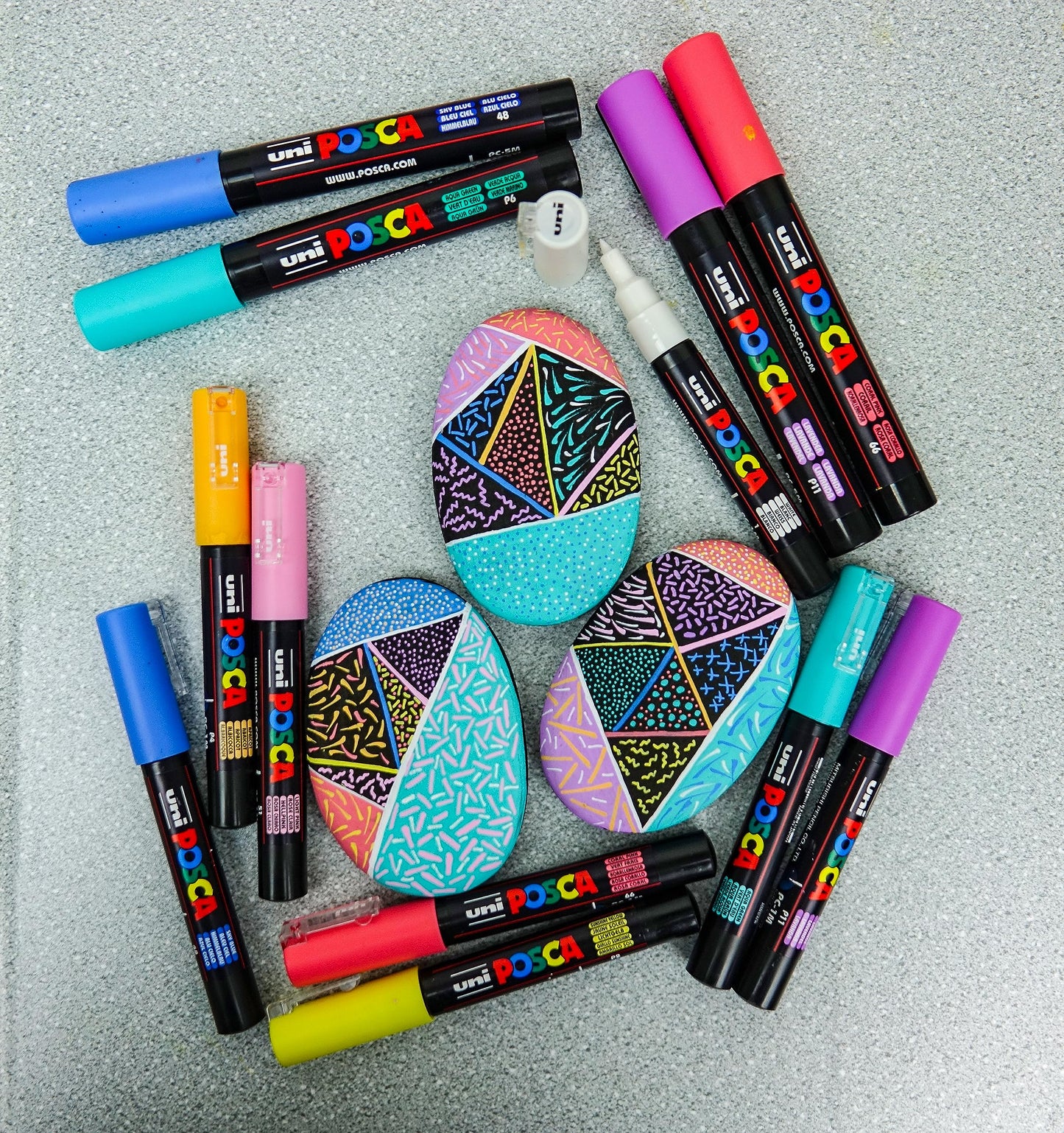 POSCA PC-1M Water Based Permanent Marker Paint Pens. Extra Fine Tip for Art & Crafts. Multi Surface Use On Wood Metal Paper Canvas Cardboard Glass Fabric Ceramic Rock Stone Pebble Porcelain. Set of 8